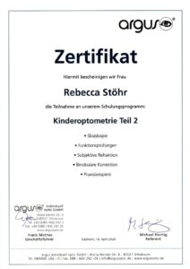 Sehtest & Brillenanalyse Dierdorf Zertifikat
