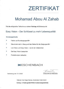 Sehtest & Brillenanalyse Dierdorf Zertifikat